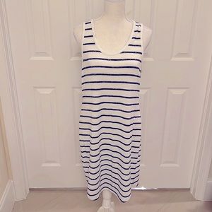 A New Day navy blue and white striped Rayon/Polyester/Spandex summer dress!